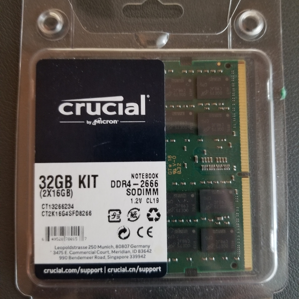 2x16 gb sodimm ddr4 ram 2666mhz